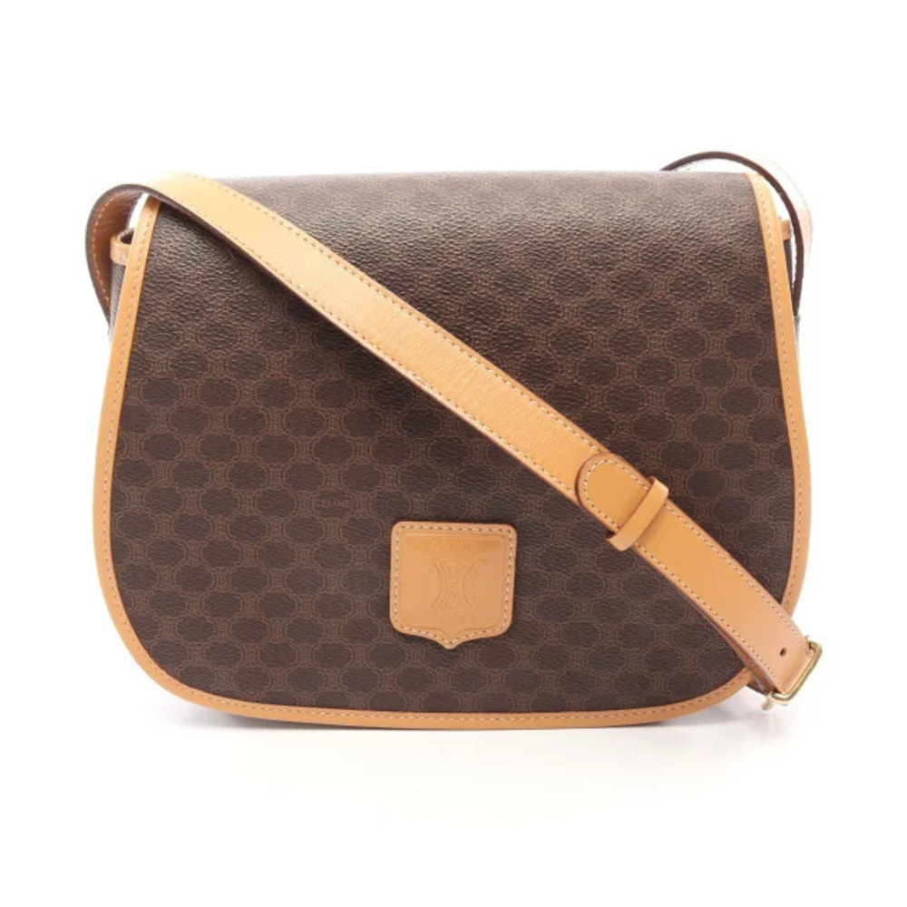 Celine Macadam Shoulder Bag Canvas Leather Brown